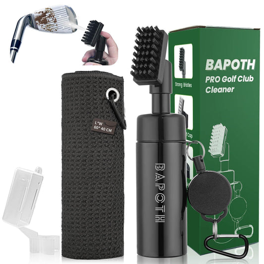 BAPOTH Golf Club Cleaner, Non-Leaking Stretchable Golf Brush with Golf Towel (60 * 40cm), Strong Bristles Golf Club Brush Can Hold 5 oz Water, Essentials Golf Accessories Gifts for Men Women