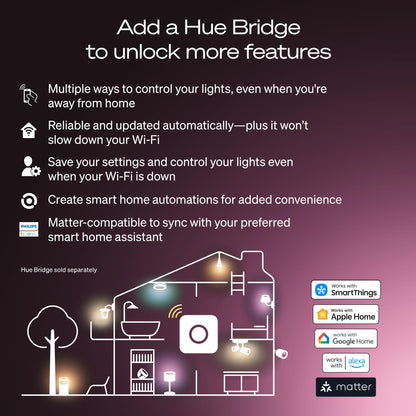 Philips Hue Smart LED A19 Bulb, White and Color Ambiance, E26 Base, 9.5W, Full Spectrum Light 1000K-20000K, 1100 Lumens, Dimmable, Works with Alexa, Google Assistant, and Apple Home, 1 Pack Philips Hue