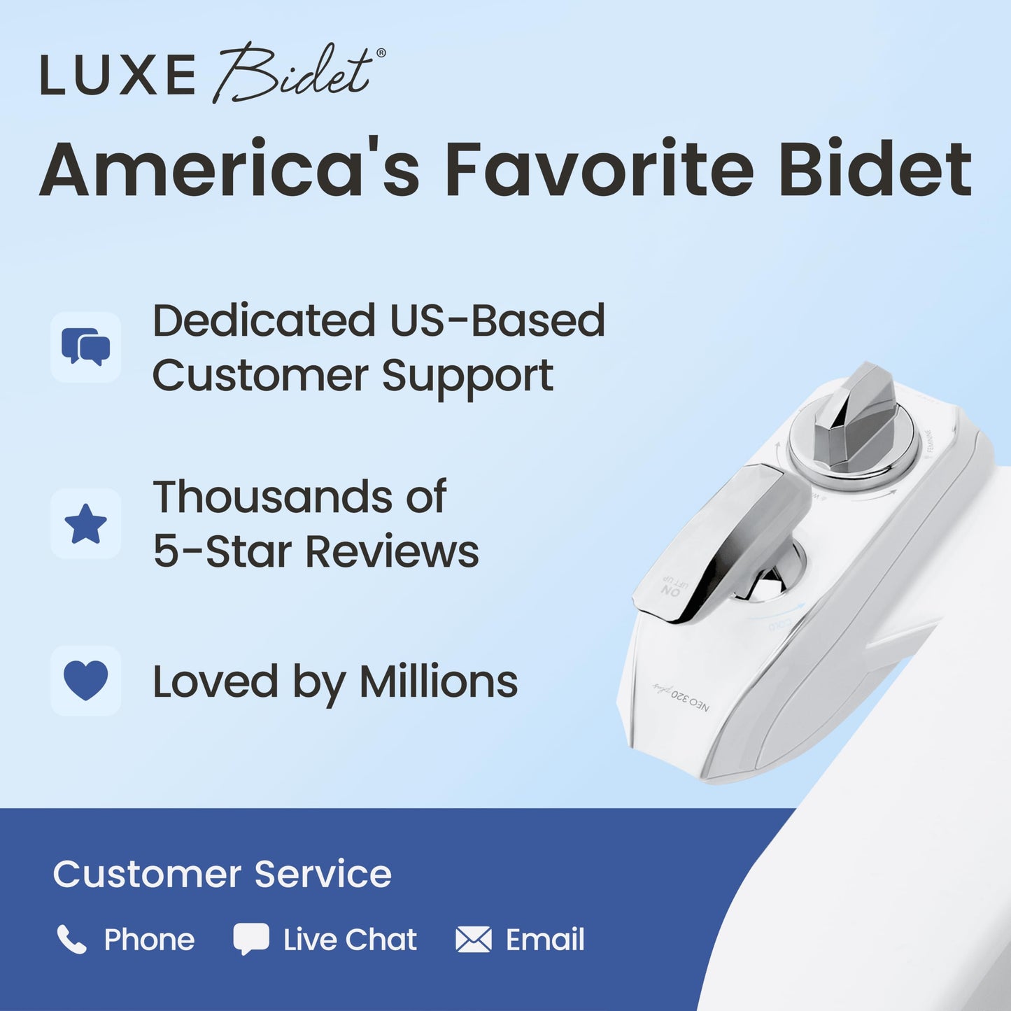 LUXE Bidet NEO 320 Plus - Warm Water, Dual Nozzle, Non-Electric Bidet Attachment for Toilet Seat, Patented Slide-in Install, 360° Self-Clean, EZ-Lift to Clean, Feminine & Rear Wash (Chrome) LUXE Bidet