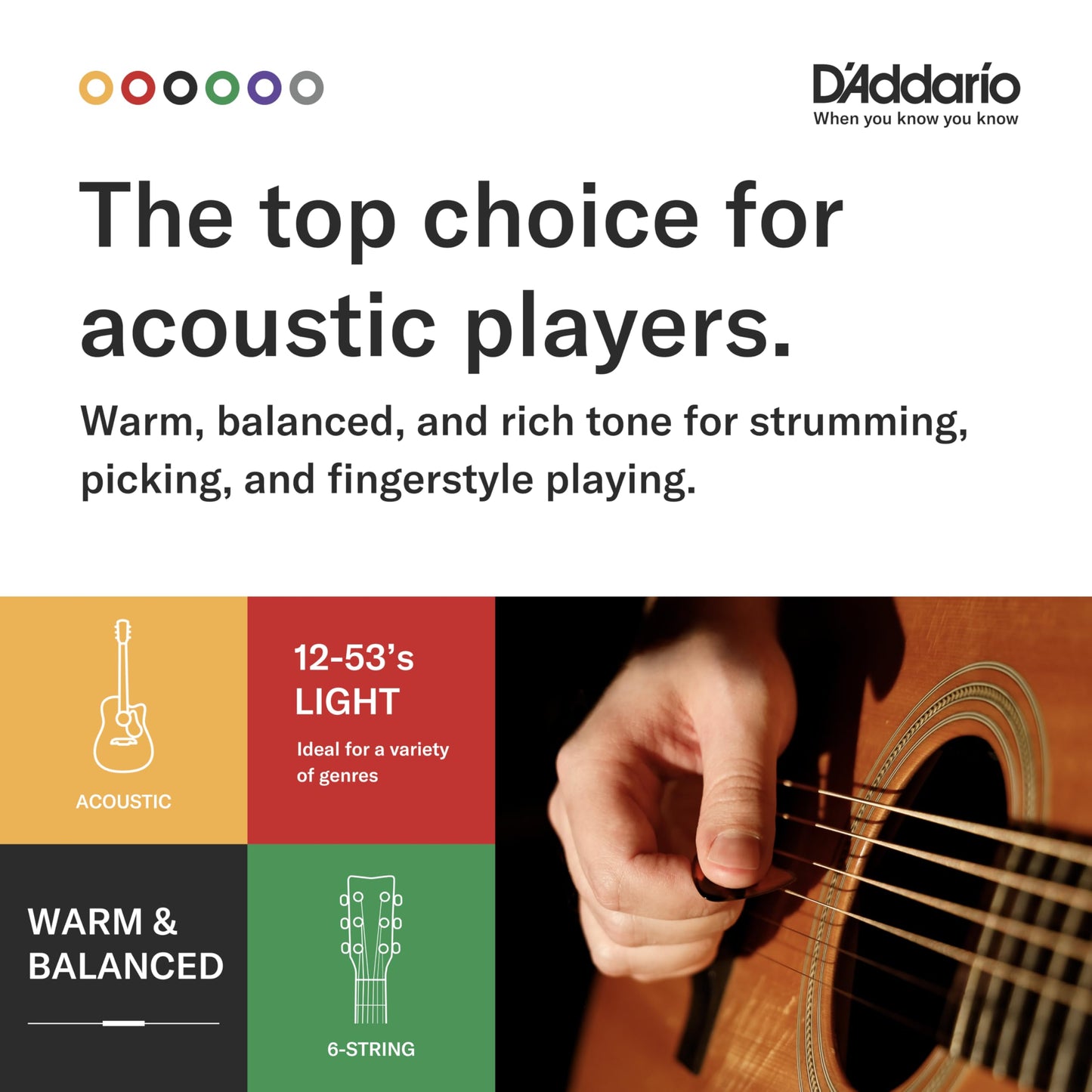 D'Addario EJ16 Cordes de Guitare Acoustique en Bronze Phosphoreux, Lot de 3 - Tirant Léger 12-53