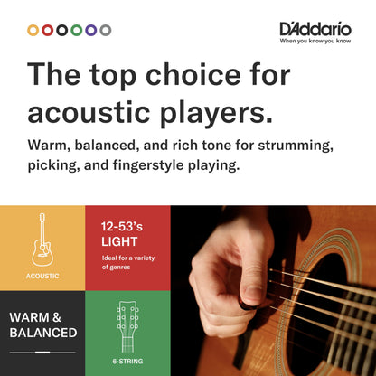 D'Addario EJ16 Cordes de Guitare Acoustique en Bronze Phosphoreux, Lot de 3 - Tirant Léger 12-53