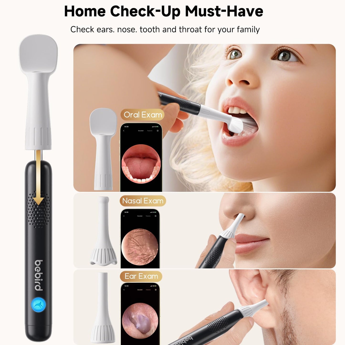 Bebird Ear Wax Removal Tools, Bebird Ear Cleaner, 1080P HD Endoscope, Wireless Earwax Removal Tools with 6 LED Lights, Compatible with iPhone & Android and Kids, Adults (Black) - Available at All In One Marketplace Canada