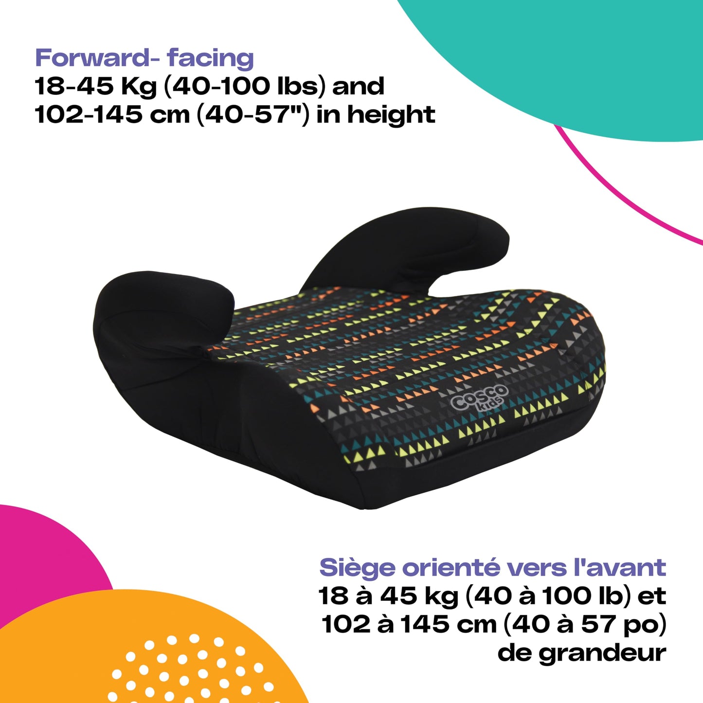 Cosco Kids Topside Lightweight Backless Belt-Positioning Booster Car Seat, Washable Cover, Diamond Daze