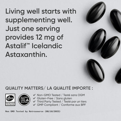 Sports Research® Triple Strength Astaxanthin Supplement from Algae w/Organic Coconut Oil - Natural Support for Skin & Eye Health - Non-GMO & Gluten Free - 12mg, 60 Softgels - 2 Month Supply - Available at All In One Marketplace Canada
