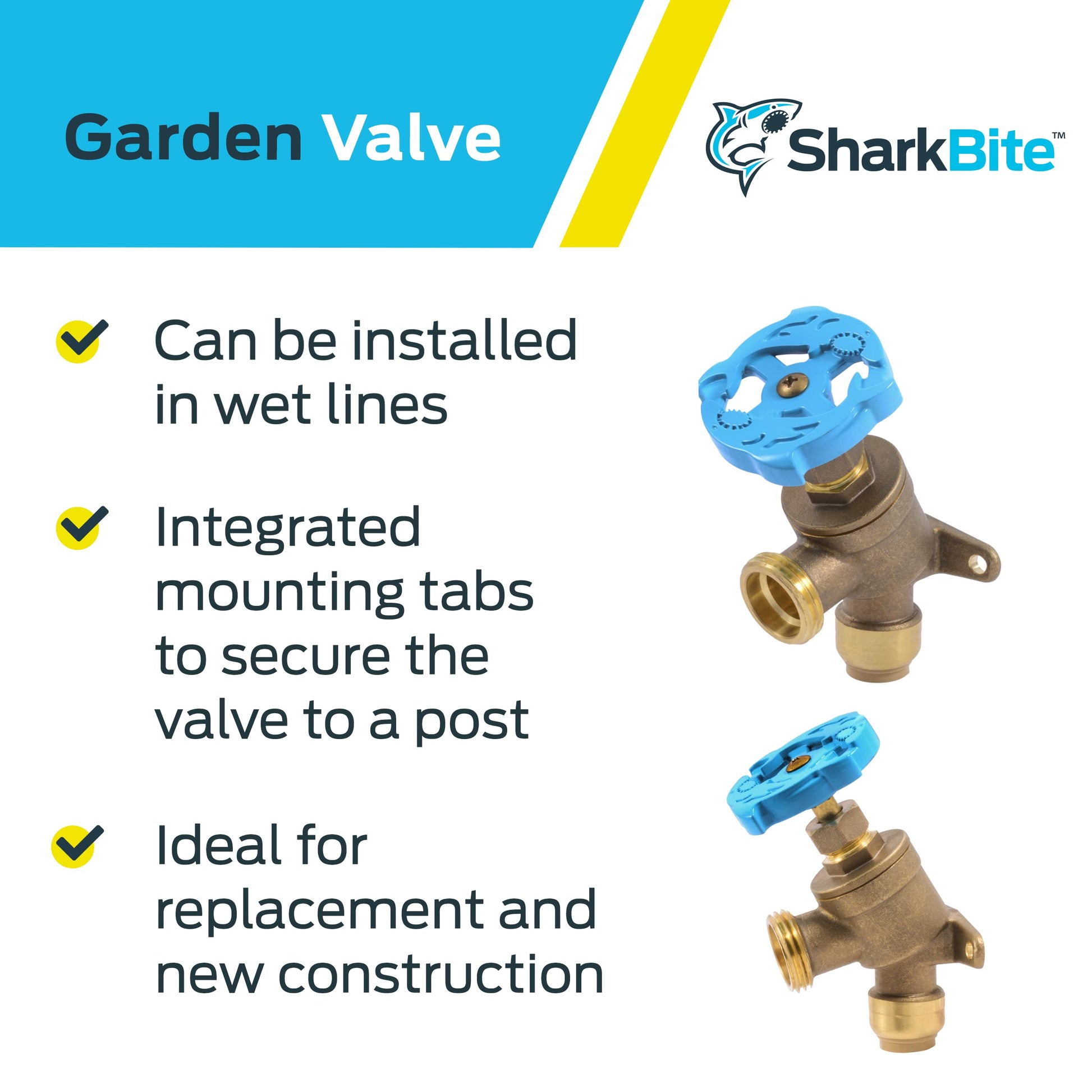 SharkBite 1/2 Inch x 3/4 Inch MHT Garden Valve, Multi Turn, Push to Connect Brass Plumbing Fitting, PEX Pipe, Copper, CPVC, PE-RT, HDPE, 24622LF SharkBite