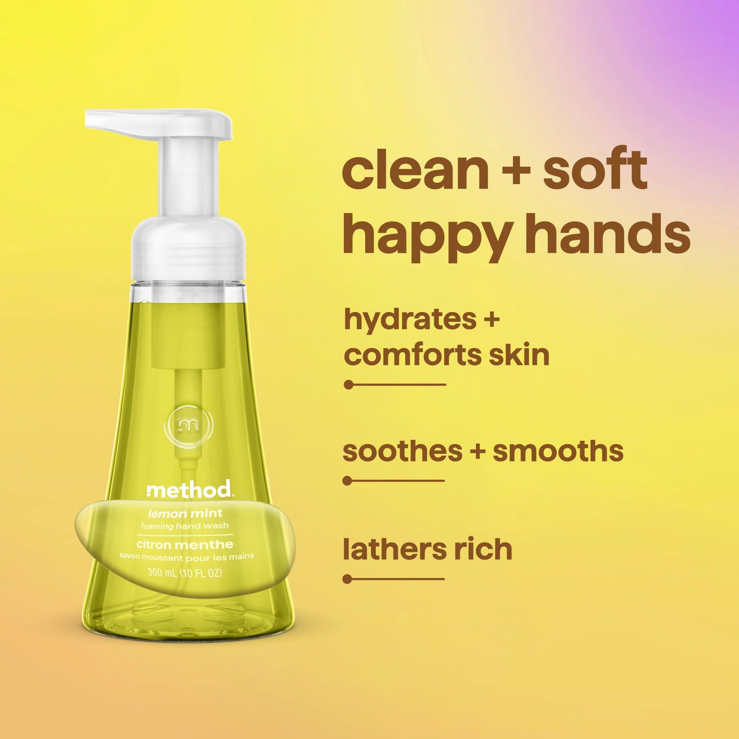 Method Foaming Hand Soap, Biodegradable Formula with Foaming Soap Dispenser Made of 100% Recycled Plastic, Lemon Mint Scent, 300 ml Soap Pump Bottles, 6 Pack Method