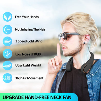 Portable Neck Fan, Personal Bladeless Neck Fans for Men, Upgraded Increase Air Volume & 4000mAh Battery, Ultra Quiet, 4-16 Hours Use Time Wearable Fan USB Rechargeable for Home Travel-Black - Available at All In One Marketplace Canada