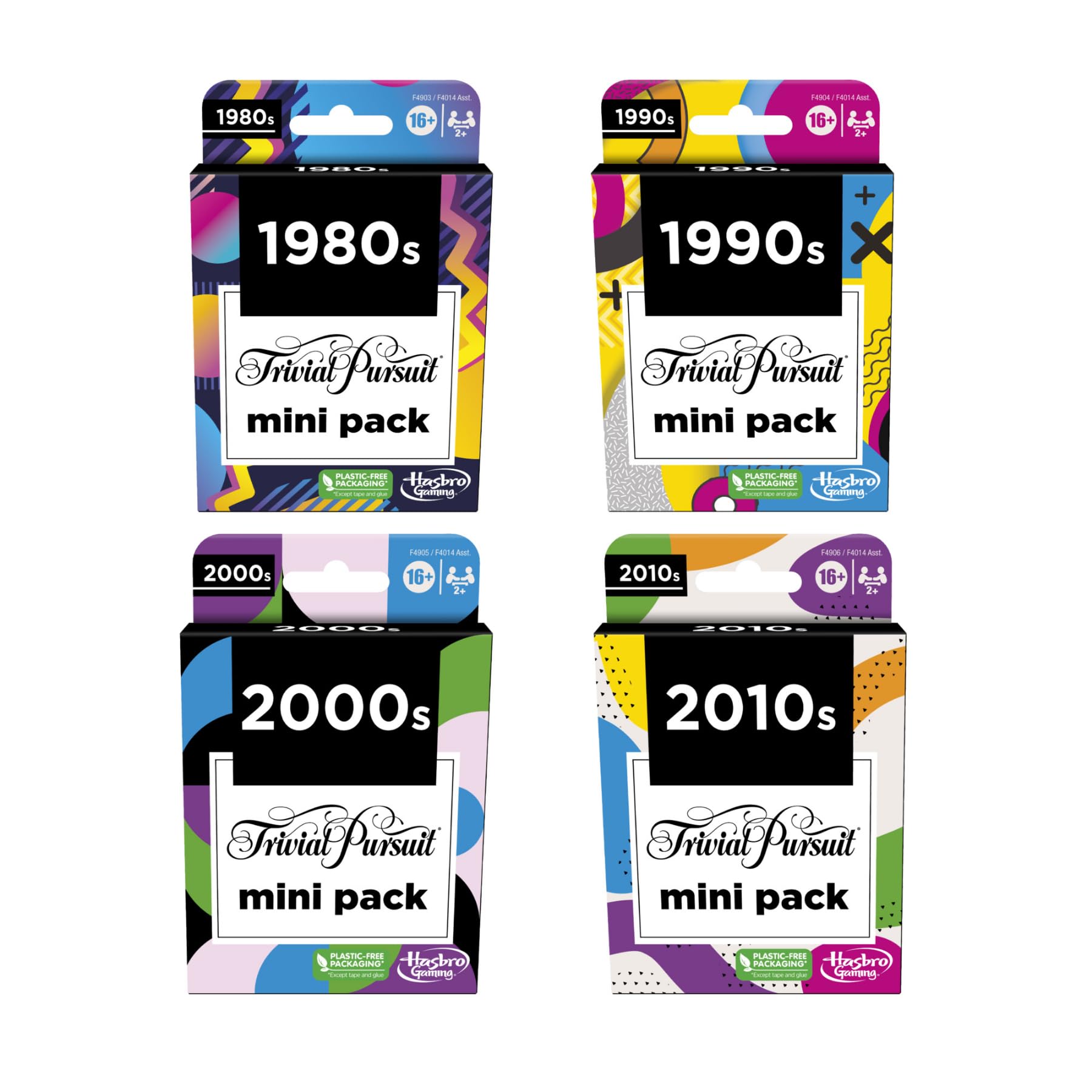 Hasbro Gaming Trivial Pursuit Mini Pack Multipack, Fun Quiz Questions for Adults and Teens Ages 16+ Includes 4 Games with 4 Decades Hasbro Gaming