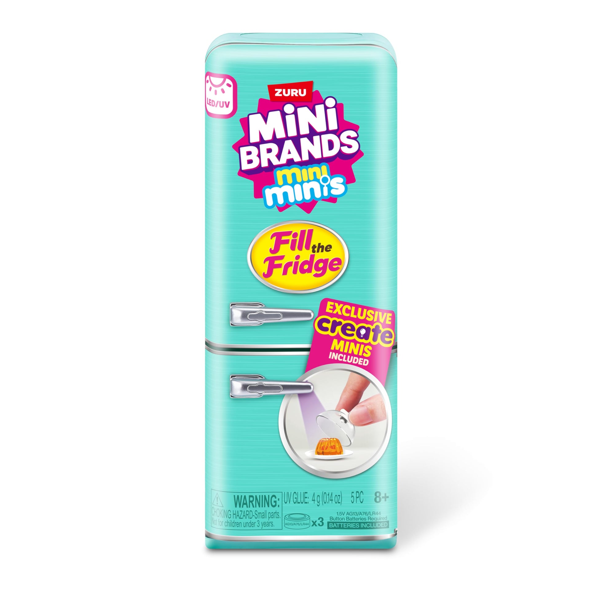 Mini Brands Fill The Fridge Playset w/UV Light by ZURU, Collectibles, DIY, Resin Play, Exclusive Recipe, NOT Edible, 8+ Mini Brands