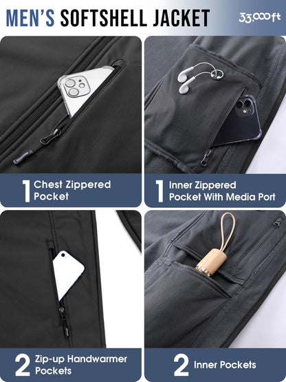 33,000ft Men's Hooded Softshell Jacket Waterproof Fleece Windbreaker Jacket 🍁 All In One Marketplace Canada
