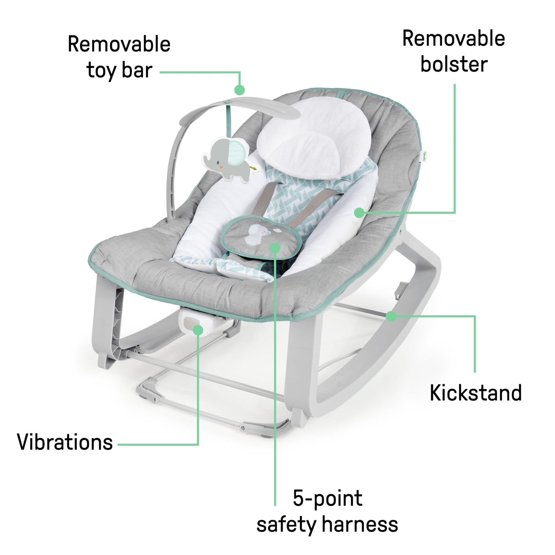 Ingenuity Keep Cozy 3-in-1 Grow with Me Vibrating Baby Bouncer, Seat & Infant to Toddler Rocker, Vibrations & Toy Bar, 0-30 Months Up to 40 lbs (Weaver)