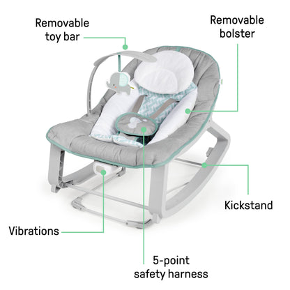 Ingenuity Keep Cozy 3-in-1 Grow with Me Vibrating Baby Bouncer, Seat & Infant to Toddler Rocker, Vibrations & Toy Bar, 0-30 Months Up to 40 lbs (Weaver)