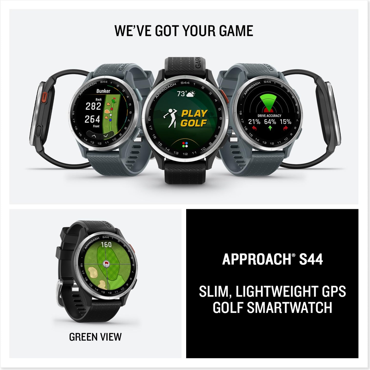 Garmin Approach S44, Essential Golf GPS Smartwatch, AMOLED Display, On-Course Features, Silver Aluminum Bezel with Black Silicone Band 🍁 All In One Marketplace Canada