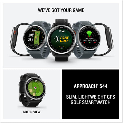 Garmin Approach S44, Essential Golf GPS Smartwatch, AMOLED Display, On-Course Features, Silver Aluminum Bezel with Black Silicone Band 🍁 All In One Marketplace Canada