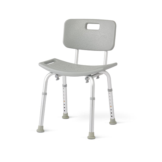 Medline Bath Chair with Back, Shower Chair has Height Adjustable Legs, Tool-Free Assembly, Shower Seat with Suction Cup Feet, Gray - Available at All In One Marketplace Canada
