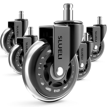 Office Chair Caster Wheels Replacement Rubber Chair Casters (Set of 5), 3 Inch Heavy-Duty Office Chair casters for Hardwood Floors Carpet and Tile Floors Universal fit - Available at All In One Marketplace Canada