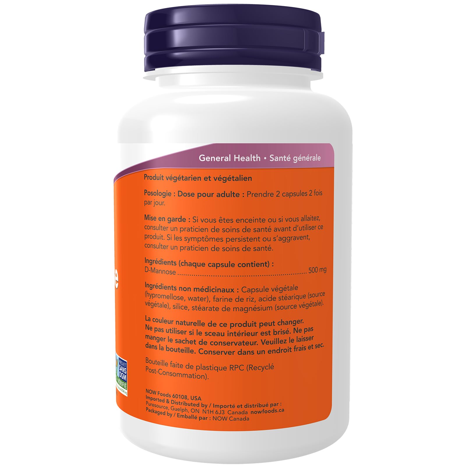 NOW D-Mannose 500mg 120vcap 120 count - Available at All In One Marketplace Canada