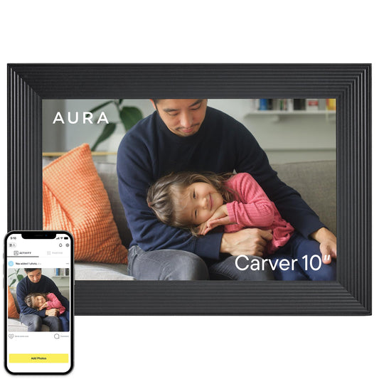 Aura Carver WiFi Digital Picture Frame | The Best Digital Frame for Gifting | Send Photos from Your Phone | Quick, Easy Setup in Aura App | Free Unlimited Storage | Gravel with White Mat