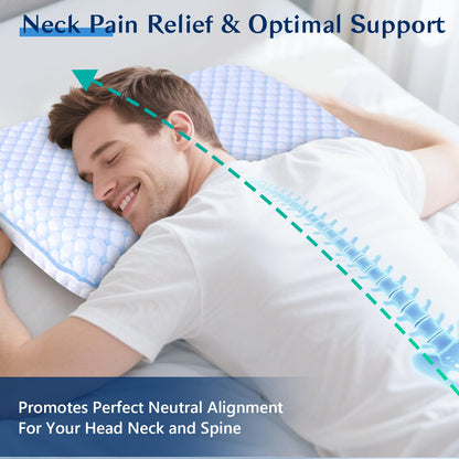 Ultra Thin Pillow for Sleeping- Cooling Gel Flat Pillow for Stomach and Back Sleepers, Slim Stomach Sleeping Pillows, Low Profile Memory Foam Pillows with Washable Cover - Available at All In One Marketplace Canada