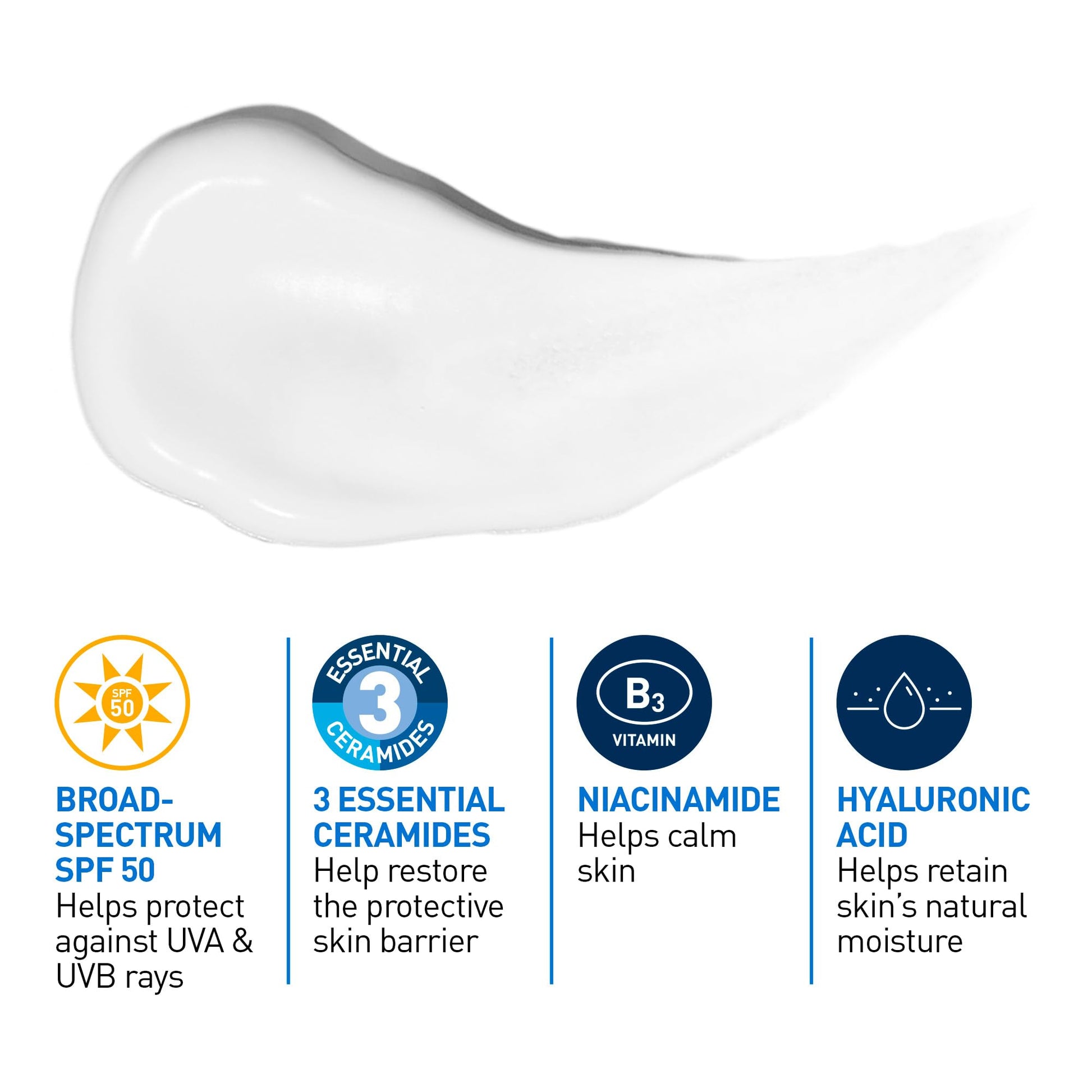 CeraVe AM Face Moisturizer SPF 50, Facial Moisturizing Lotion with Sunscreen, Hyaluronic Acid & Niacinamide, Broad Spectrum UVA+UVB Protection, No White Cast, Recommended by Dermatologists, 89mL