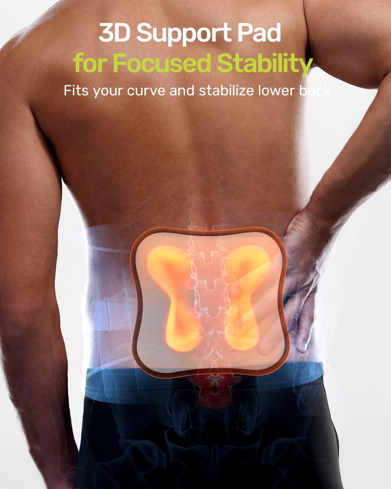 Rakiie Back Brace for Lower Back Pain Relief, 8X Powerful Lumbar Support with 3D Support Pad, Breathable Back Support Belt for Men Women, Green Size L