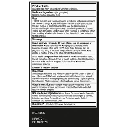 Thrive Nicotine Replacement Gum, 2mg Regular Strength, Mint, 216 Count Thrive