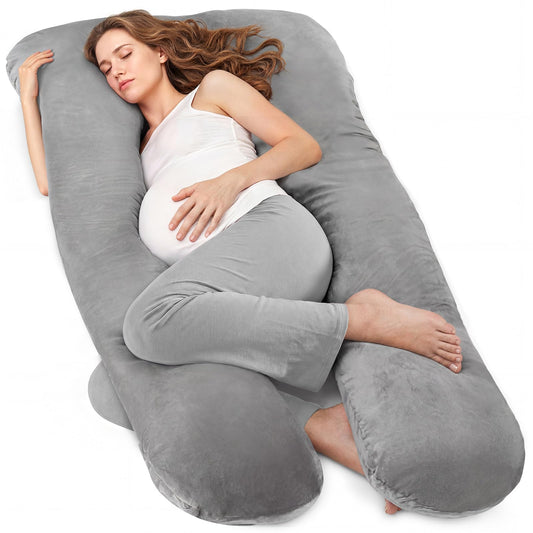Nuliie Pregnancy Pillow for Sleeping, U Shaped Full Body Pillow Pregnancy Pillows, Maternity Pillow Support for Back, HIPS, Legs for Pregnant Women, with Washable Velvet Cover (Grey)