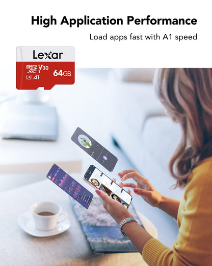 Lexar E-Series 64GB Micro SD Card, microSDXC UHS-I Flash Memory Card with Adapter, 100MB/s, C10, U3, A1, V30, Full HD, 4K UHD, High Speed TF Card - Available at All In One Marketplace Canada