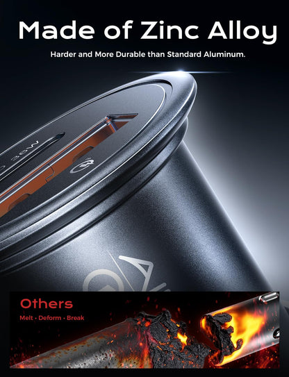 AINOPE 67.5W Mini Cigarette Lighter Adapter, [True Dual Fast Charge] Car Charger USB C Fast Charger, USB C Car Charger, Aero-Grade Metal 12V USB Outlet for iPhone 17 16 Pro Max Air Samsung Android