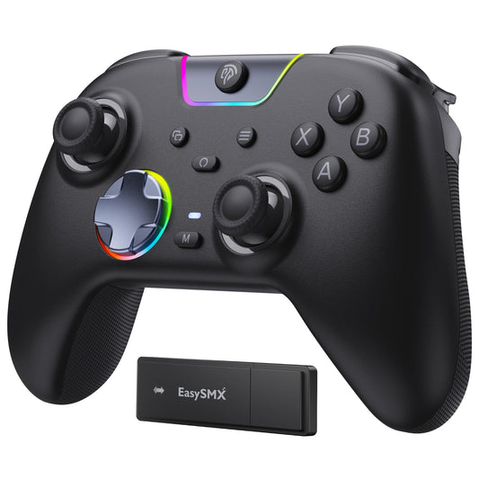 EasySMX X05 Pro Wireless PC Controller, Upgraded 2-Stage Triggers, Soft Click Buttons, Hall Joysticks, 1000Hz Polling, 8-Way D-Pad, 1000mAh Battery, Multi-Platforms Controller for PC/Switch/Android/iOS, Black