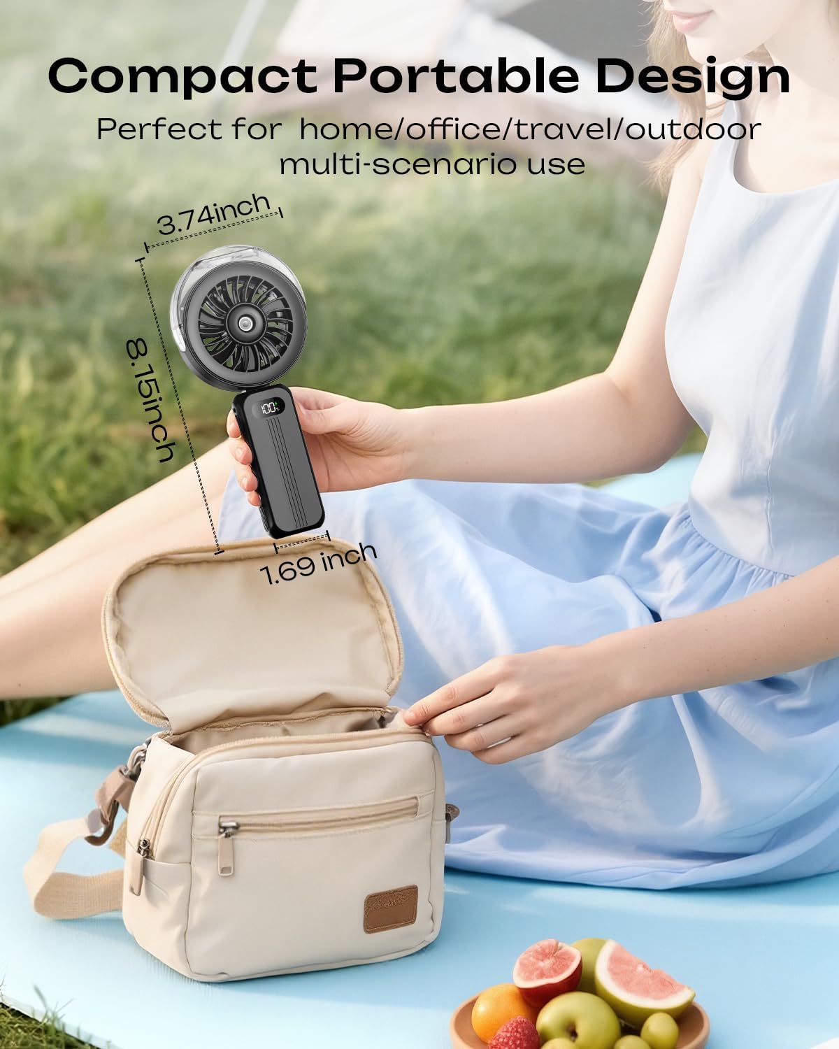 Otlonpe Handheld Misting Fan Portable, Powerful 4 High Speeds Rechargeable Small Hand Held Fan Water Mist, 4000mAh Battery Operated, Foldable, Lanyard, Personal Cooling for Travel (BLACK) - Available at All In One Marketplace Canada