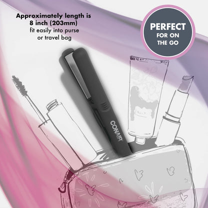 Conair Mini Pro CS80XAC 1/2-Inch Hair Straightener, 56°F (180°C) High Heat, Dual Voltage, 13mm Flat Iron, Black, Travel flat iron Conair