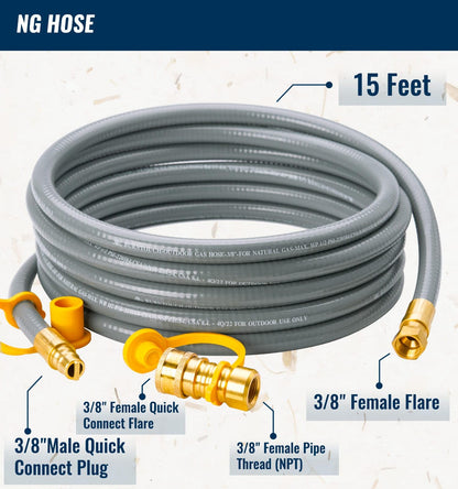 CALPOSE 15 Feet 3/8 inch ID Natural Gas Grill Hose with Quick Connect Fittings, Natural Gas Line for Grill, Pizza Oven, Heater and More Low Pressure Appliance - Available at All In One Marketplace Canada