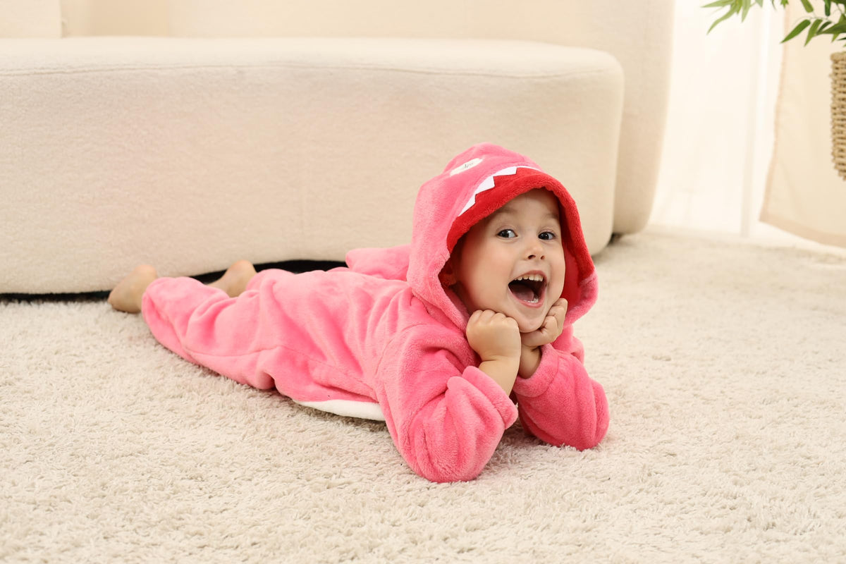 LOLANTA Toddler Boys Girls Shark Costume Hooded Flannel Romper, Pink, 2-3T 🍁 All In One Marketplace Canada