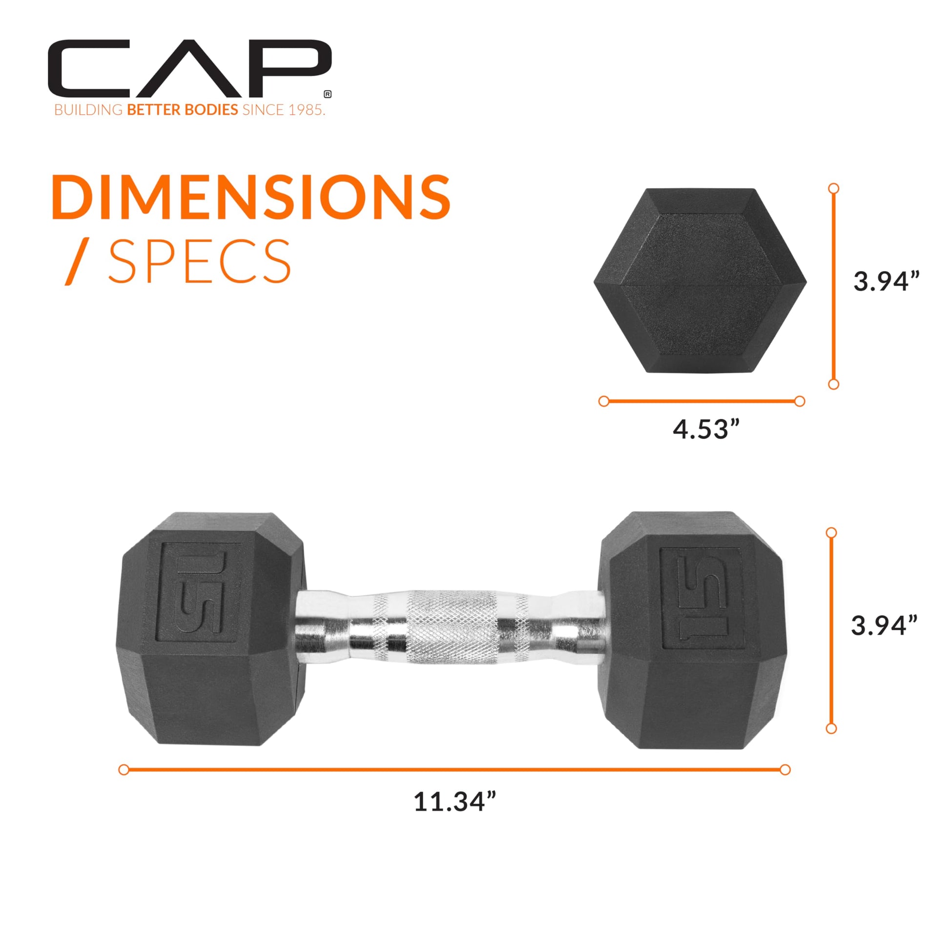 CAP Barbell 15 LB Pair Coated Hex Dumbbell Weight