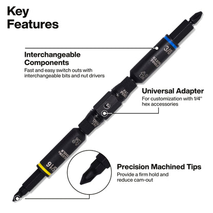 Klein Tools 32500HD KNECT Multi-Bit Screwdriver/Nut Driver, Impact Rated 11-in-1 Tool with Phillips, Slotted, Square and Torx Tips