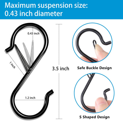 17 Pcs S Hooks for Hanging, Heavy Duty S Shaped Hooks Black, Kitchen Hooks, Closet Rod S Hanger Hooks for Plants, Pots, Towels and Bags, with Safety Buckle Design, 3.5 Inch - Available at All In One Marketplace Canada