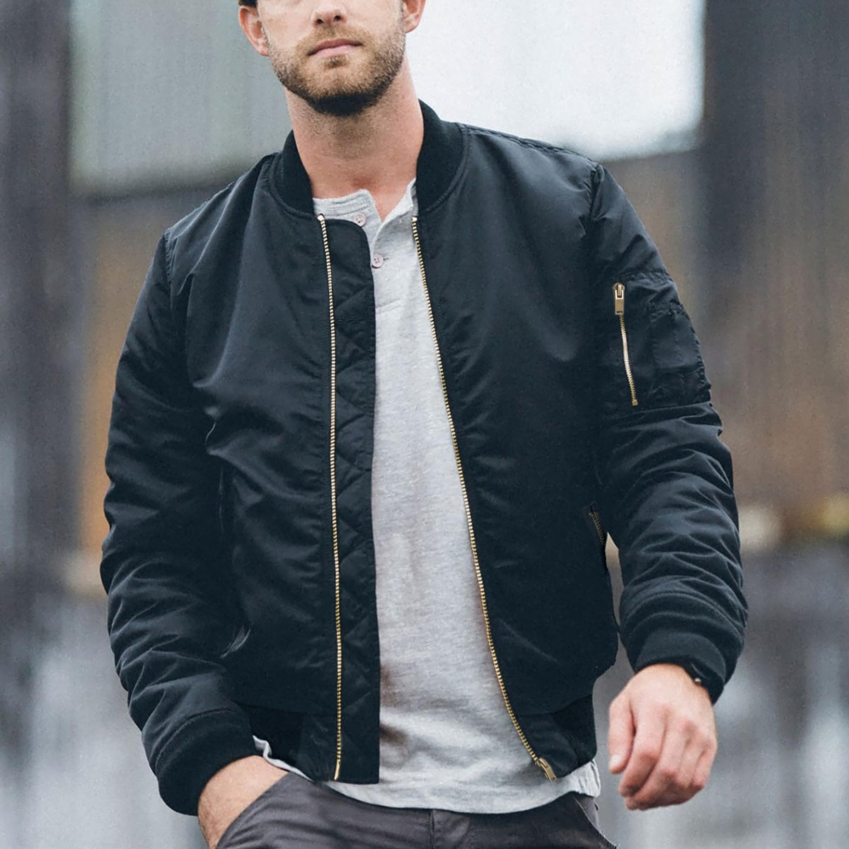 TACVASEN Men's Black Jacket Winter Warm Windproof Quilted Jacket Casual Outdoor Coat Full Zip Bomber Windbreaker for Men, M 🍁 All In One Marketplace Canada