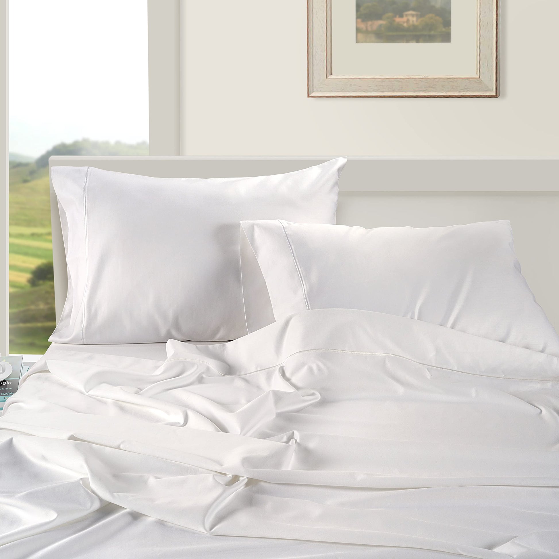 100% Egyptian Cotton Queen Sheets - 1000 Thread Count White Bed Sheets for Queen Size Bed, Long Staple Cotton Bedding Sheets, Sateen Weave, Luxury Hotel Sheets, Fits 17" Mattress