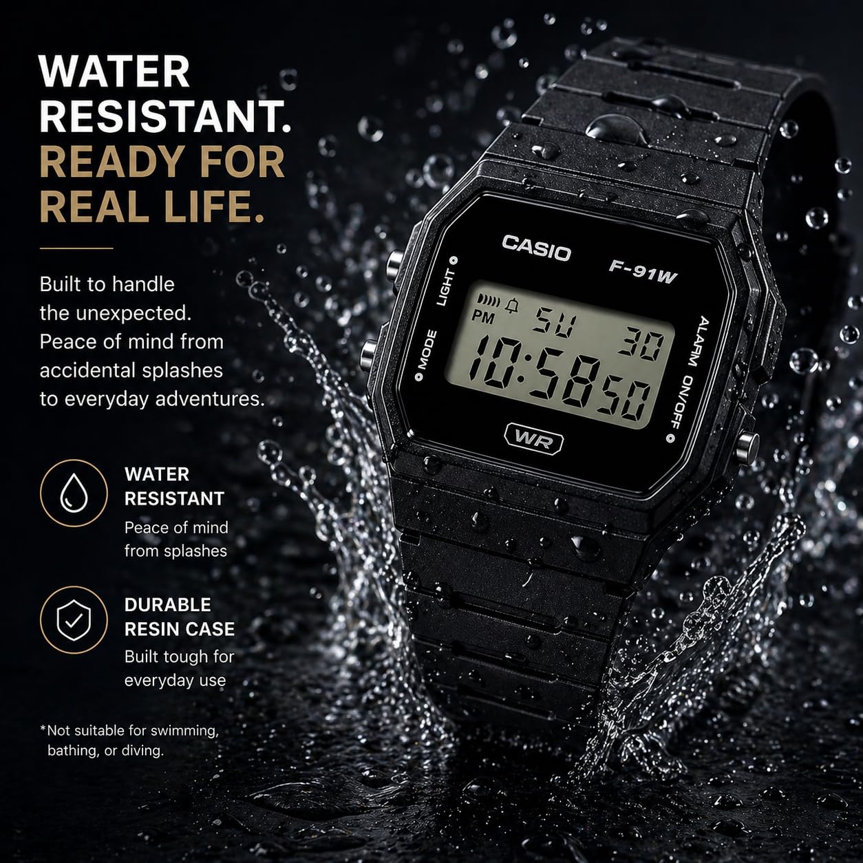 Casio F-91WB Series | Men's Digital Watch | Environmentally Friendly Bio-Based Resin | Alarm | Date Indicator | 7-Year Battery, Black