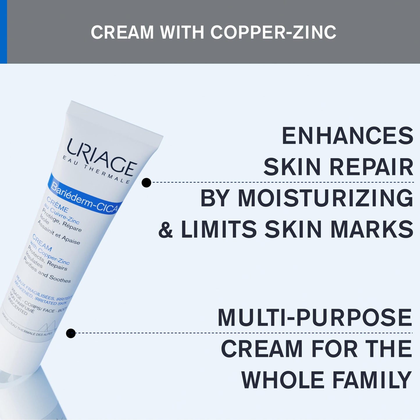 Uriage Bariéderm-CICA Repair Cream With Copper-Zinc & Hyaluronic Acid - Multi-Purpose Cream For Marks, Weakened & Irritated Skin - Face & Body Moisturizer For The Whole Family - 100ml 🍁 All In One Marketplace Canada Uriage