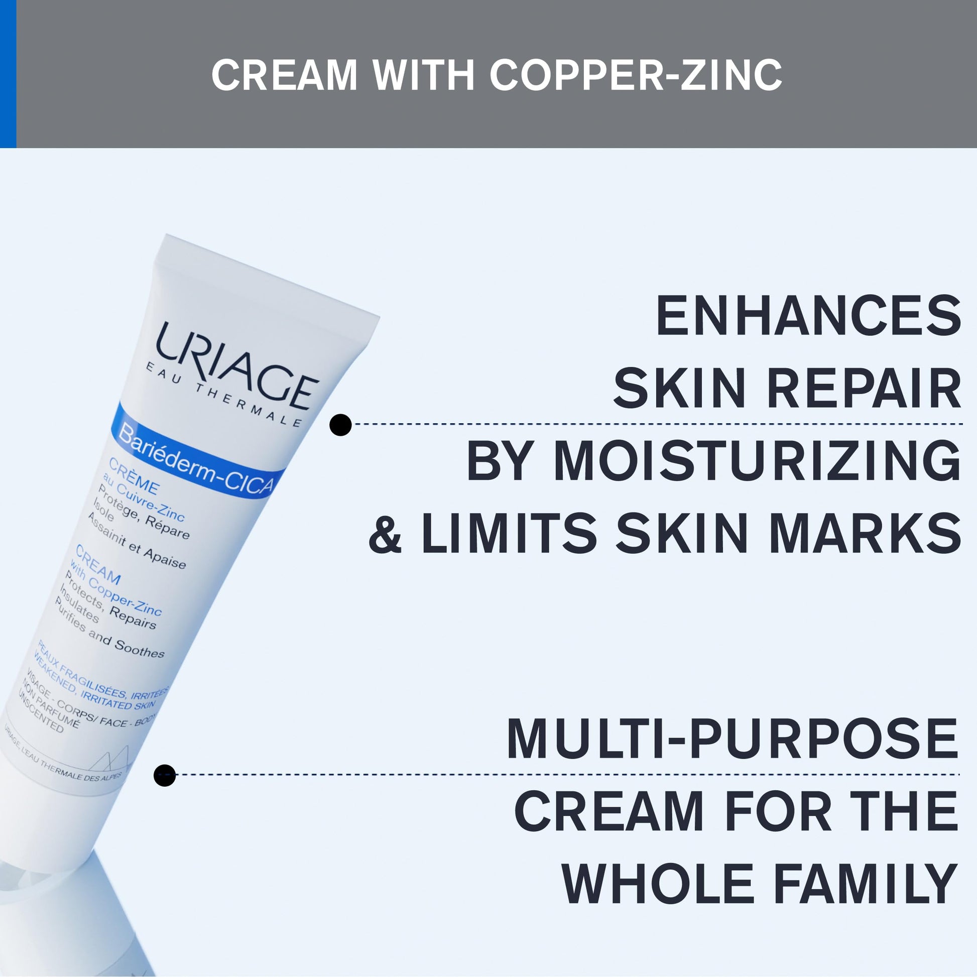 Uriage Bariéderm-CICA Repair Cream With Copper-Zinc & Hyaluronic Acid - Multi-Purpose Cream For Marks, Weakened & Irritated Skin - Face & Body Moisturizer For The Whole Family - 100ml 🍁 All In One Marketplace Canada Uriage