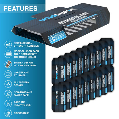 MOUSINATOR Cockroach Traps, 18-Pack, Larger and Multi-Entry Design with Extra-Strong Adhesive, Sticky Glue Cockroach Trap for Indoor Use, Family-Safe, Easy and Ready-to-Use - Available at All In One Marketplace Canada