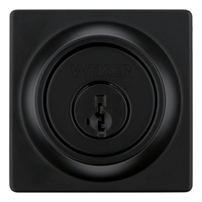 Weiser Elements Matte Black Square Deadbolt Lock, ANSI/BHMA Grade 3 Certified Front Door Lock, Kick Proof, Bump Proof & Anti-theft Exterior Door Lock with Key, Traditional Door Locks for Entry Door Weiser