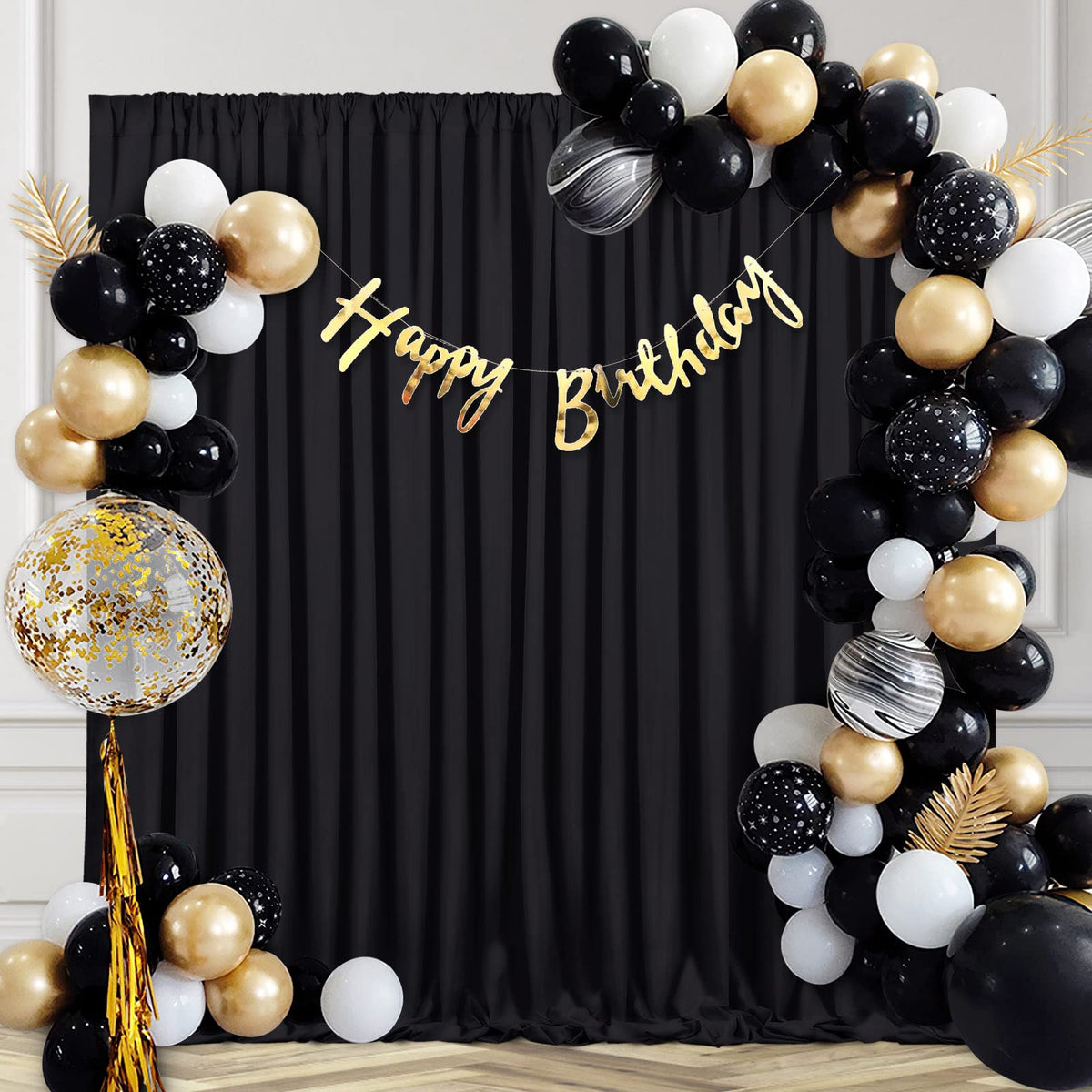 Black Backdrop Curtains 2 Panels 5ft x 8ft Polyester Photo Backdrop Drapes for Wedding Party Halloween Decorations