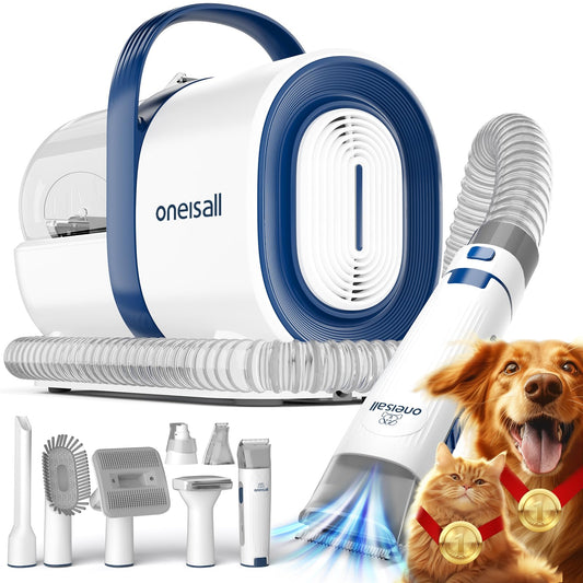 oneisall Dog Grooming Kit, Dog Grooming Clippers, Professional Pet Grooming Vacuum with 7 Pet Grooming Tools for Shedding Thick & Thin Dogs Cats Pet Hair - Available at All In One Marketplace Canada
