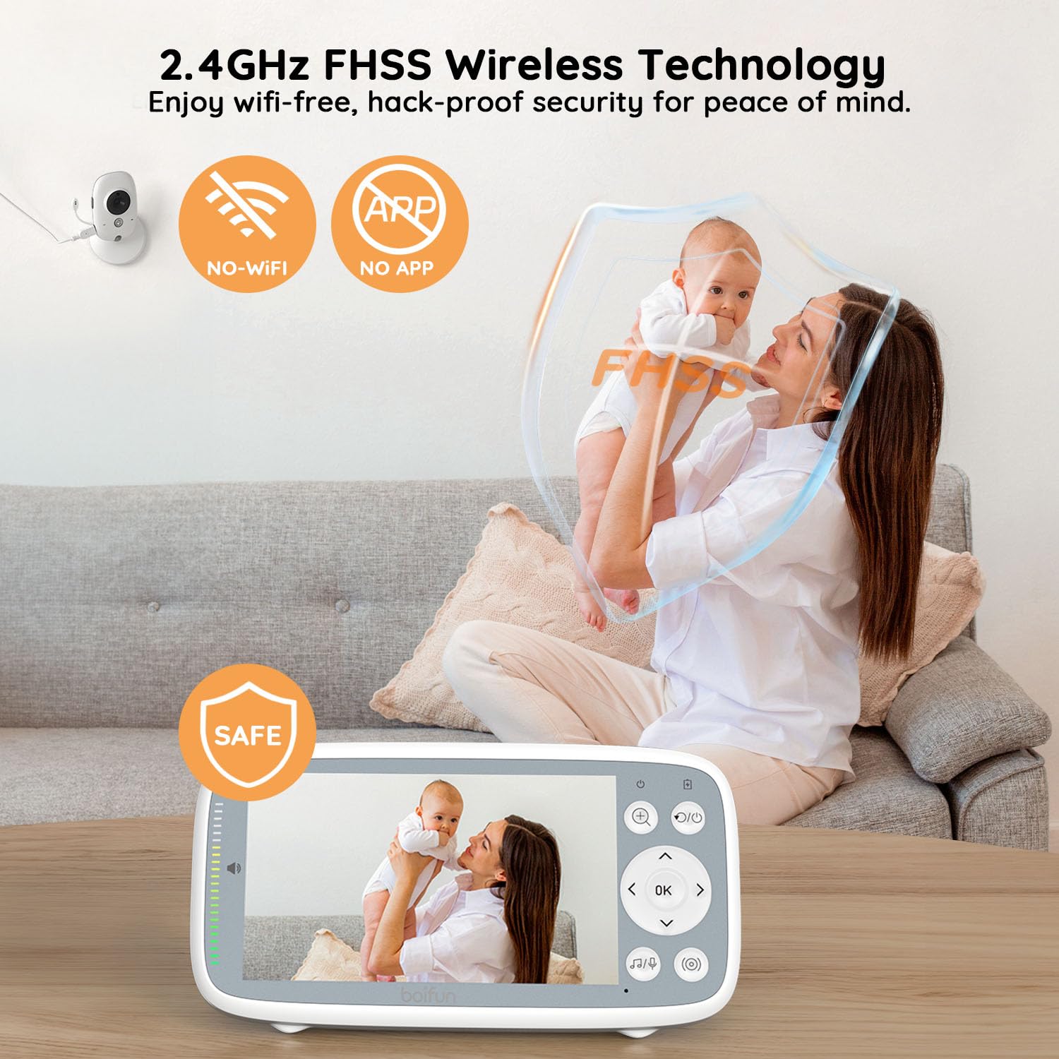 2026 Upgraded Boifun Baby Monitor No Wi-Fi, Baby Camera with 4" 720P IPS Screen, Night Vision, 3X Zoom, Two-Way Audio, Temperature Monitoring, Lullabies, Sound Detection, Just Turn On & Go