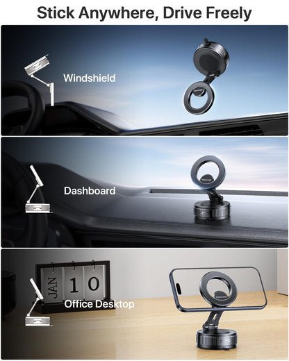 Miracase 2026 for MagSafe Car Mount: [Ultra-Strong Vacuum Suction + Handlebar] 360° Rotatable Handlebar Mount, Car Phone Holder for All Phone Models