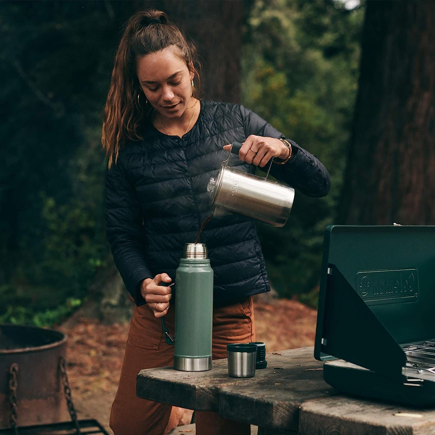 Stanley Heritage Classic Vacuum Bottle with Handle 1.1 qt | Wide Mouth w/Leakproof Cup Lid | Keep Drinks Hot or Cold | Insulated Stainless Steel Thermal Bottle | BPA-Free | Hammertone Green Stanley
