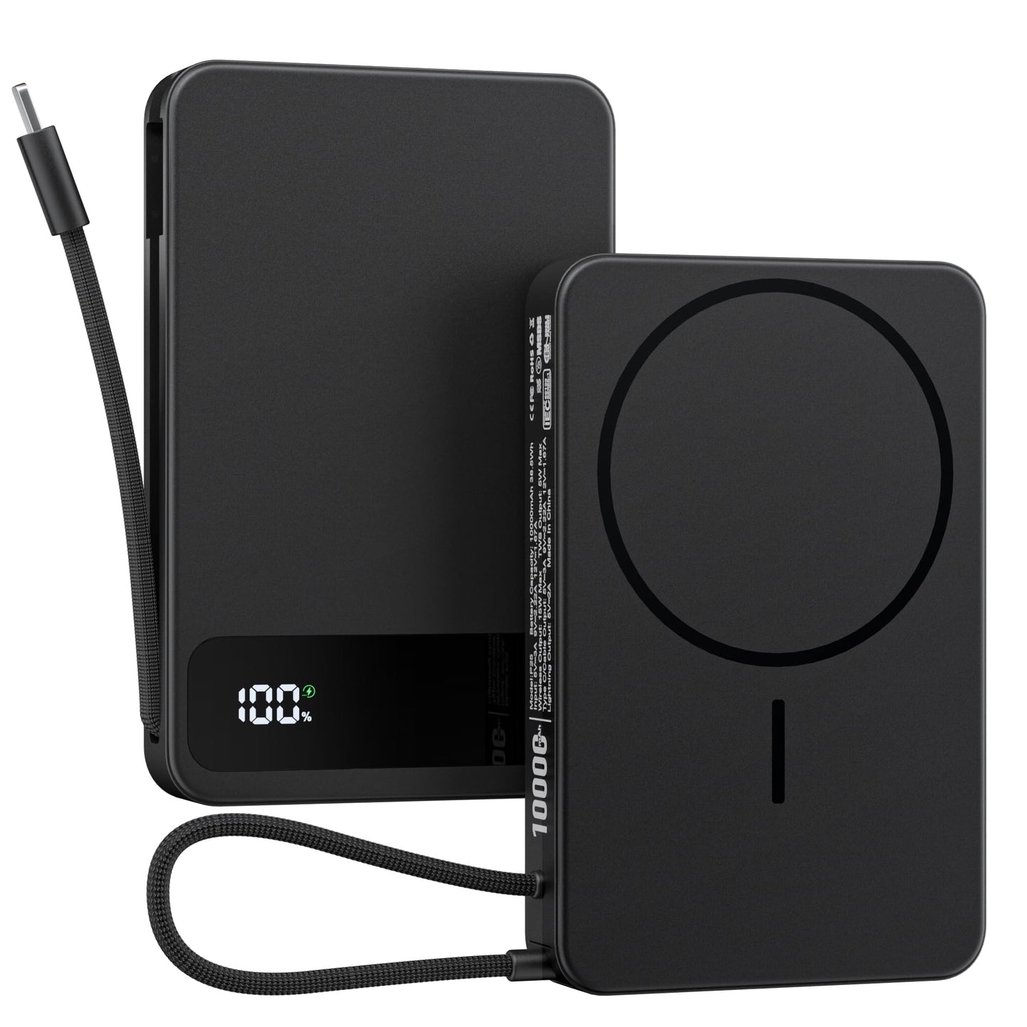 Magnetic Power Bank, 10,000mAh Wireless Portable Charger for Mag-Safe 15W Fast Charging, Battery Pack with USB-C/Lightning Cable 22.5W in/Out for iPhone 17/16/15/14/13/12 Series, AirPods & More - Available at All In One Marketplace Canada